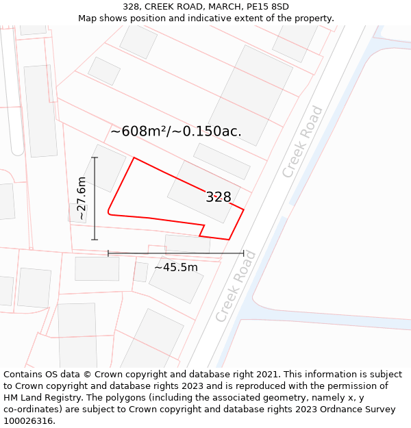 328, CREEK ROAD, MARCH, PE15 8SD: Plot and title map