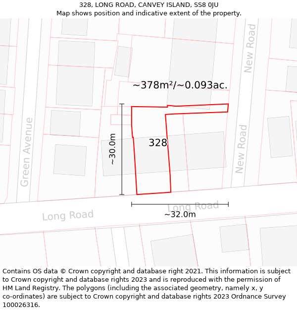 328, LONG ROAD, CANVEY ISLAND, SS8 0JU: Plot and title map