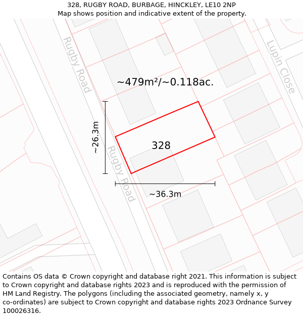 328, RUGBY ROAD, BURBAGE, HINCKLEY, LE10 2NP: Plot and title map