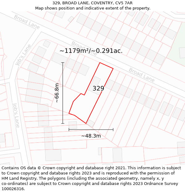 329, BROAD LANE, COVENTRY, CV5 7AR: Plot and title map