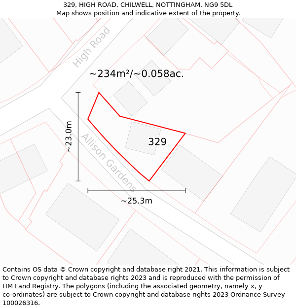 329, HIGH ROAD, CHILWELL, NOTTINGHAM, NG9 5DL: Plot and title map