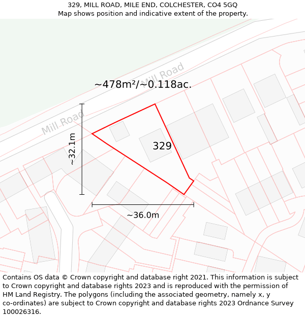 329, MILL ROAD, MILE END, COLCHESTER, CO4 5GQ: Plot and title map