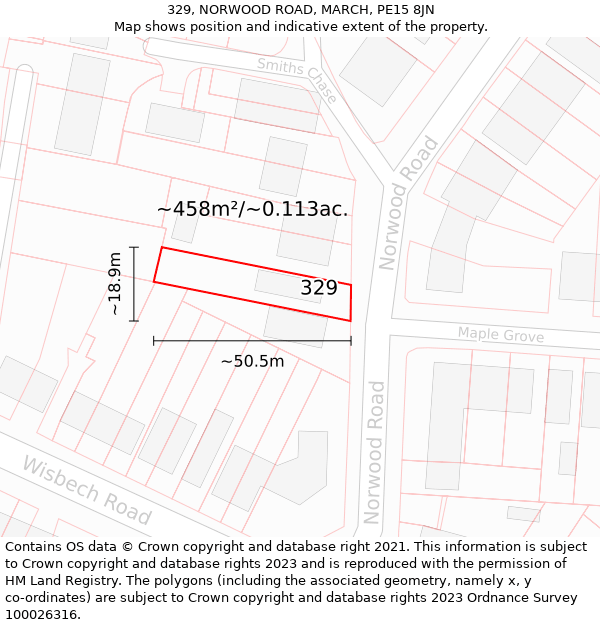 329, NORWOOD ROAD, MARCH, PE15 8JN: Plot and title map