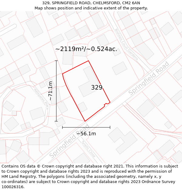 329, SPRINGFIELD ROAD, CHELMSFORD, CM2 6AN: Plot and title map