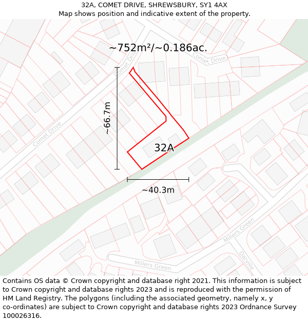 32A, COMET DRIVE, SHREWSBURY, SY1 4AX: Plot and title map