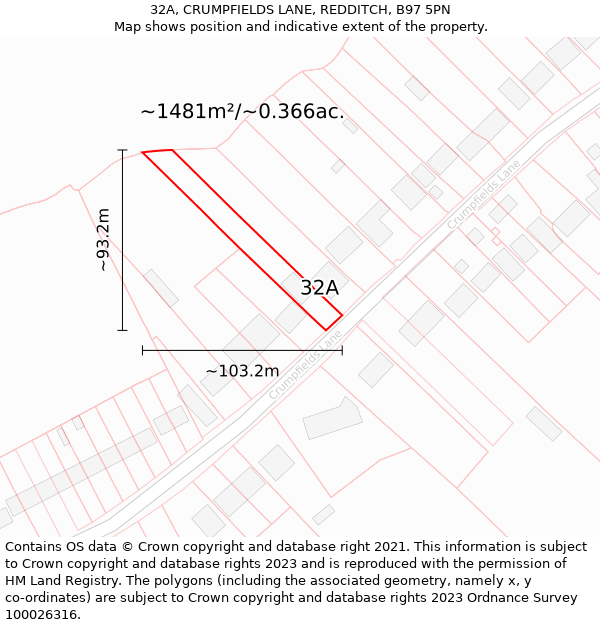 32A, CRUMPFIELDS LANE, REDDITCH, B97 5PN: Plot and title map