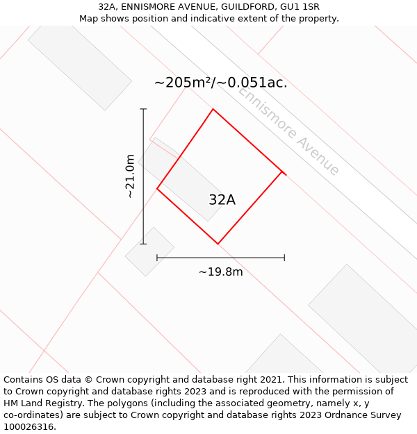 32A, ENNISMORE AVENUE, GUILDFORD, GU1 1SR: Plot and title map