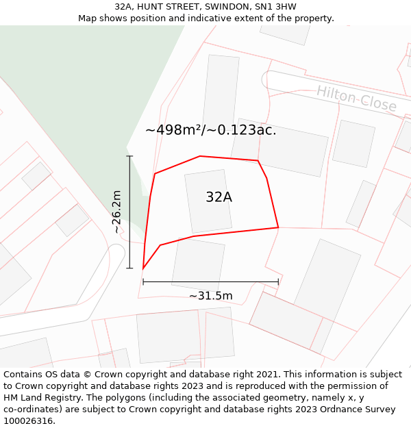 32A, HUNT STREET, SWINDON, SN1 3HW: Plot and title map