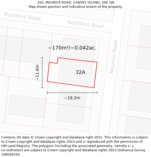 32A, MAURICE ROAD, CANVEY ISLAND, SS8 7JN: Plot and title map