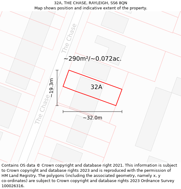 32A, THE CHASE, RAYLEIGH, SS6 8QN: Plot and title map