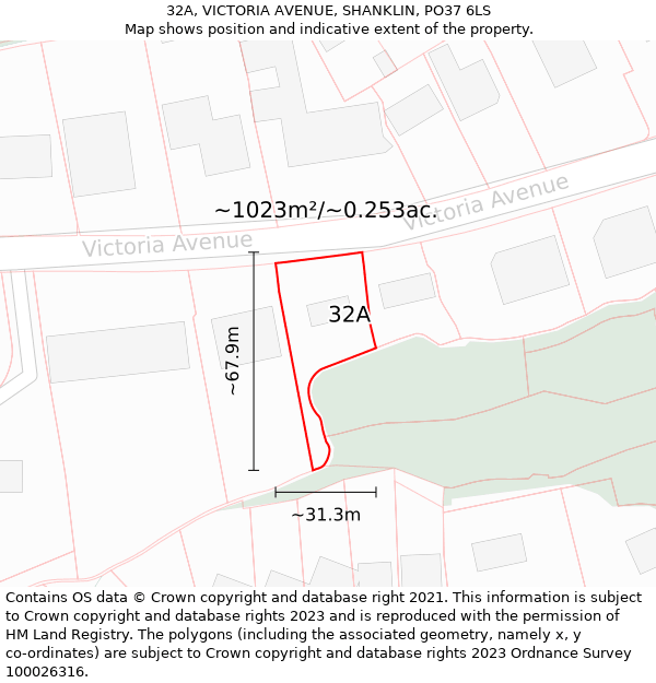 32A, VICTORIA AVENUE, SHANKLIN, PO37 6LS: Plot and title map