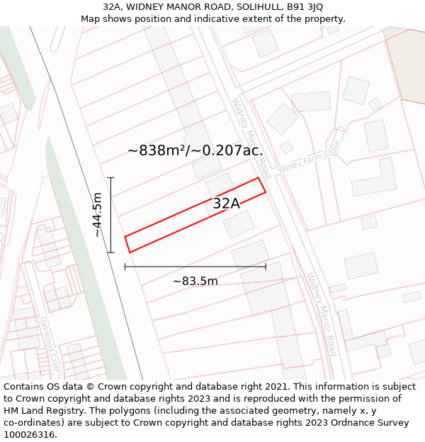 32A, WIDNEY MANOR ROAD, SOLIHULL, B91 3JQ: Plot and title map