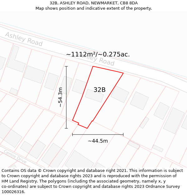 32B, ASHLEY ROAD, NEWMARKET, CB8 8DA: Plot and title map