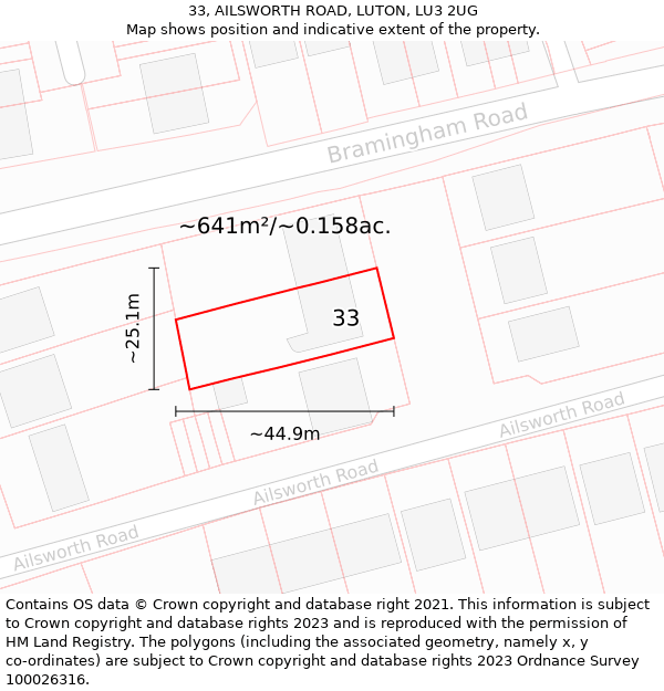 33, AILSWORTH ROAD, LUTON, LU3 2UG: Plot and title map