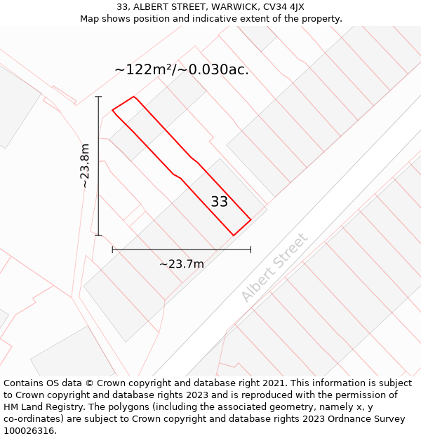 33, ALBERT STREET, WARWICK, CV34 4JX: Plot and title map