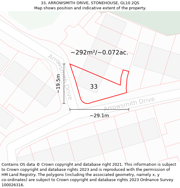 33, ARROWSMITH DRIVE, STONEHOUSE, GL10 2QS: Plot and title map