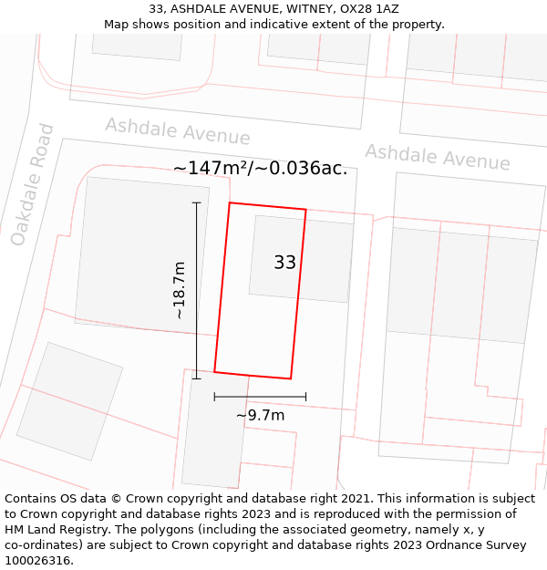 33, ASHDALE AVENUE, WITNEY, OX28 1AZ: Plot and title map