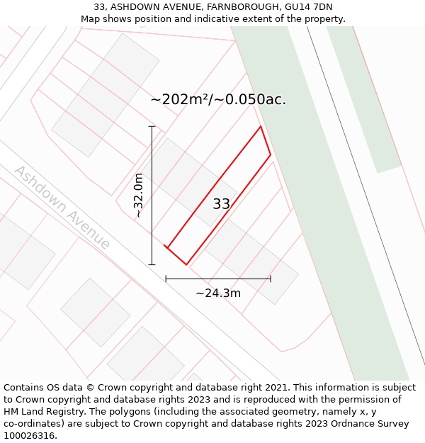 33, ASHDOWN AVENUE, FARNBOROUGH, GU14 7DN: Plot and title map