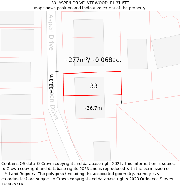 33, ASPEN DRIVE, VERWOOD, BH31 6TE: Plot and title map