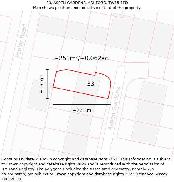 33, ASPEN GARDENS, ASHFORD, TW15 1ED: Plot and title map