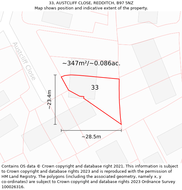 33, AUSTCLIFF CLOSE, REDDITCH, B97 5NZ: Plot and title map
