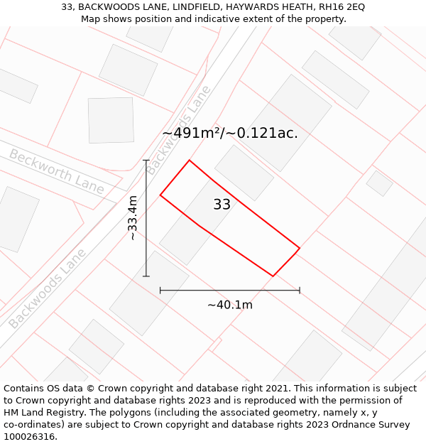 33, BACKWOODS LANE, LINDFIELD, HAYWARDS HEATH, RH16 2EQ: Plot and title map