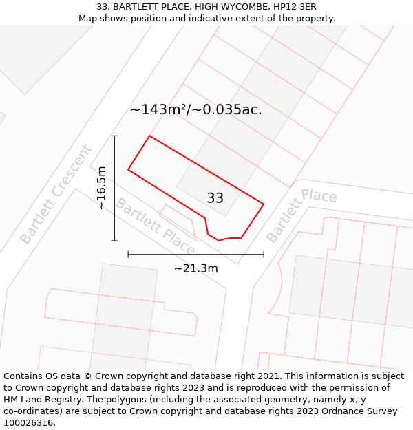 33, BARTLETT PLACE, HIGH WYCOMBE, HP12 3ER: Plot and title map