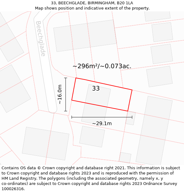 33, BEECHGLADE, BIRMINGHAM, B20 1LA: Plot and title map