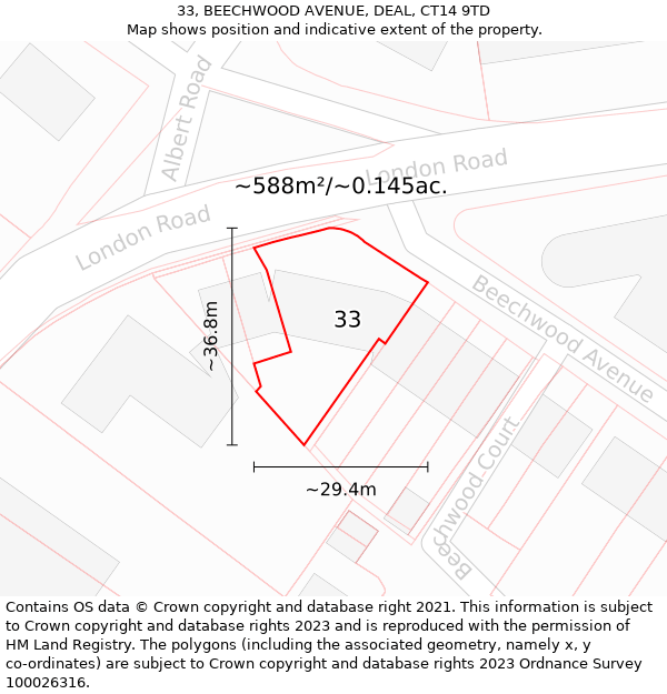 33, BEECHWOOD AVENUE, DEAL, CT14 9TD: Plot and title map