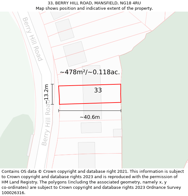 33, BERRY HILL ROAD, MANSFIELD, NG18 4RU: Plot and title map