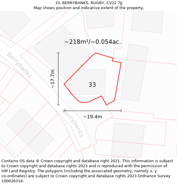 33, BERRYBANKS, RUGBY, CV22 7JJ: Plot and title map