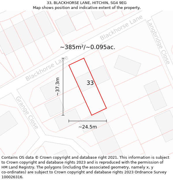 33, BLACKHORSE LANE, HITCHIN, SG4 9EG: Plot and title map