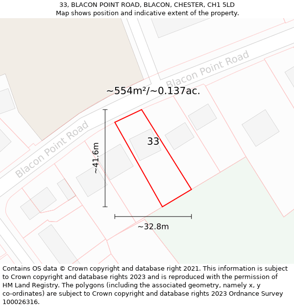 33, BLACON POINT ROAD, BLACON, CHESTER, CH1 5LD: Plot and title map
