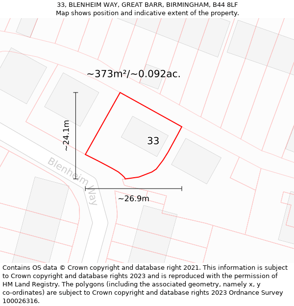 33, BLENHEIM WAY, GREAT BARR, BIRMINGHAM, B44 8LF: Plot and title map