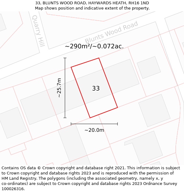 33, BLUNTS WOOD ROAD, HAYWARDS HEATH, RH16 1ND: Plot and title map