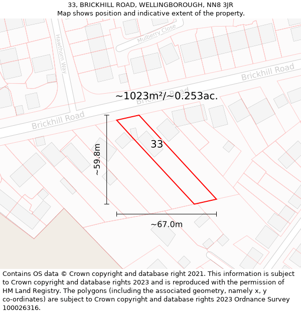 33, BRICKHILL ROAD, WELLINGBOROUGH, NN8 3JR: Plot and title map