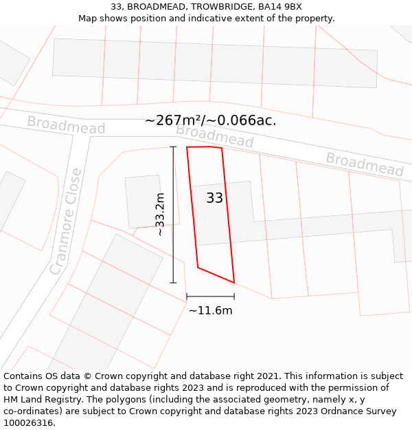 33, BROADMEAD, TROWBRIDGE, BA14 9BX: Plot and title map