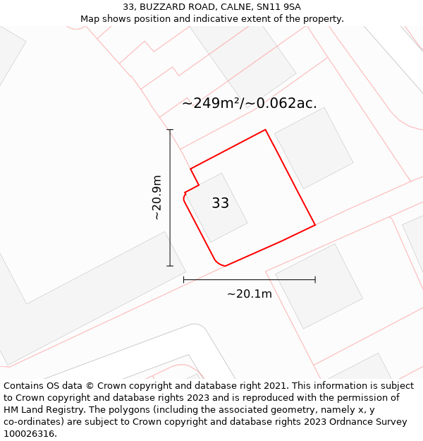 33, BUZZARD ROAD, CALNE, SN11 9SA: Plot and title map