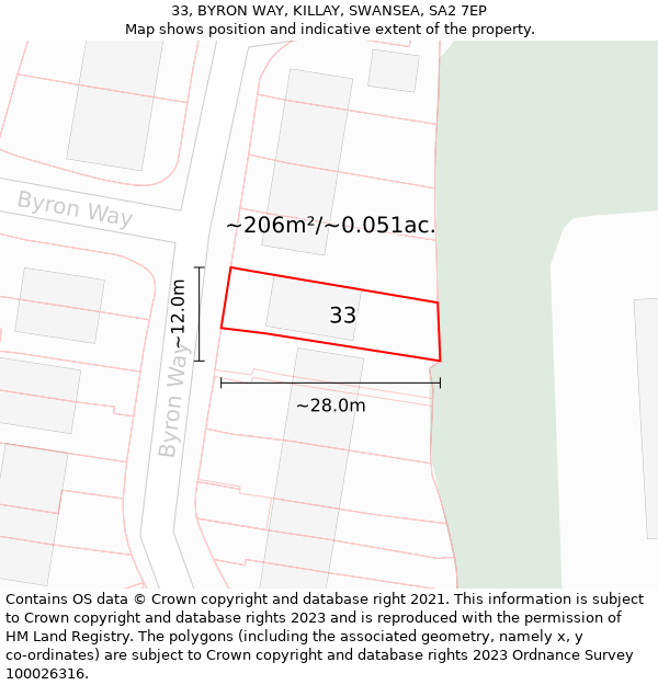 33, BYRON WAY, KILLAY, SWANSEA, SA2 7EP: Plot and title map