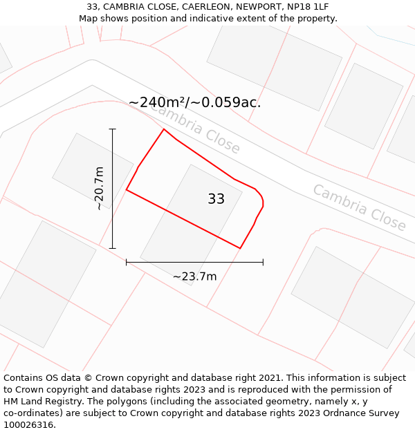 33, CAMBRIA CLOSE, CAERLEON, NEWPORT, NP18 1LF: Plot and title map