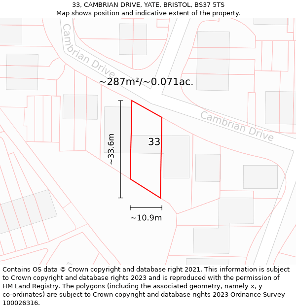 33, CAMBRIAN DRIVE, YATE, BRISTOL, BS37 5TS: Plot and title map