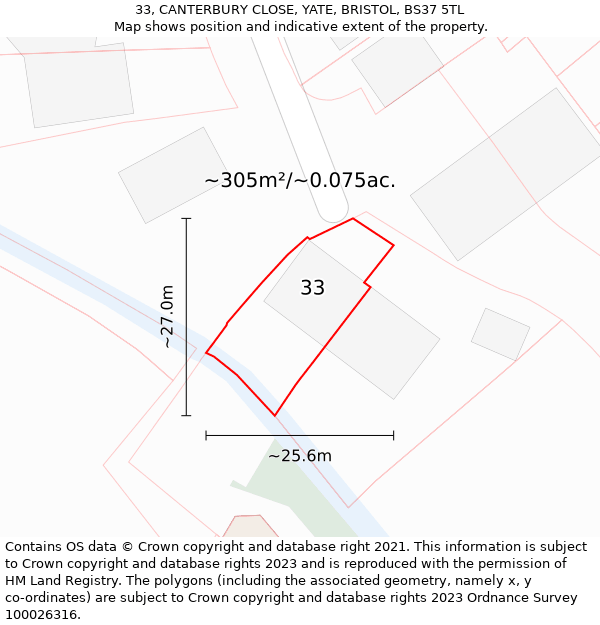 33, CANTERBURY CLOSE, YATE, BRISTOL, BS37 5TL: Plot and title map