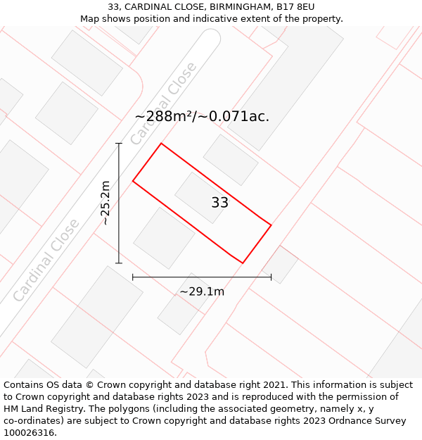 33, CARDINAL CLOSE, BIRMINGHAM, B17 8EU: Plot and title map