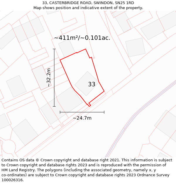 33, CASTERBRIDGE ROAD, SWINDON, SN25 1RD: Plot and title map