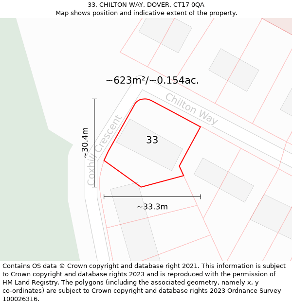 33, CHILTON WAY, DOVER, CT17 0QA: Plot and title map