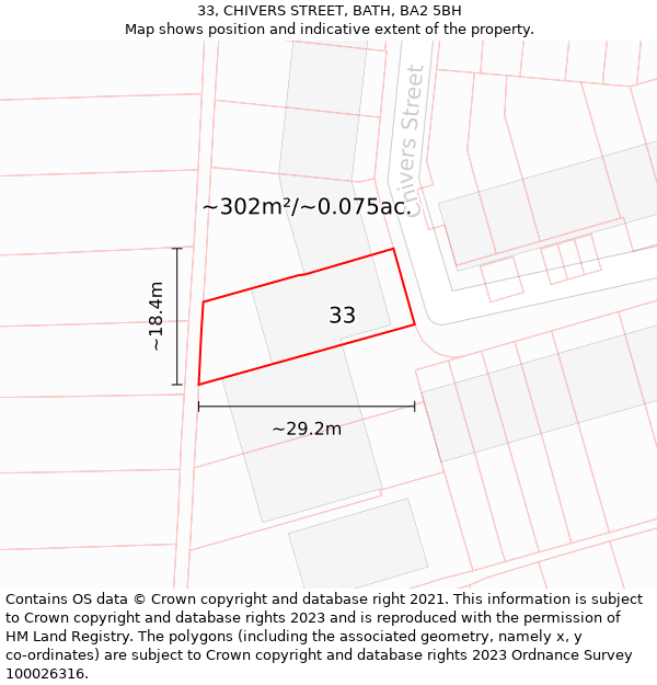 33, CHIVERS STREET, BATH, BA2 5BH: Plot and title map