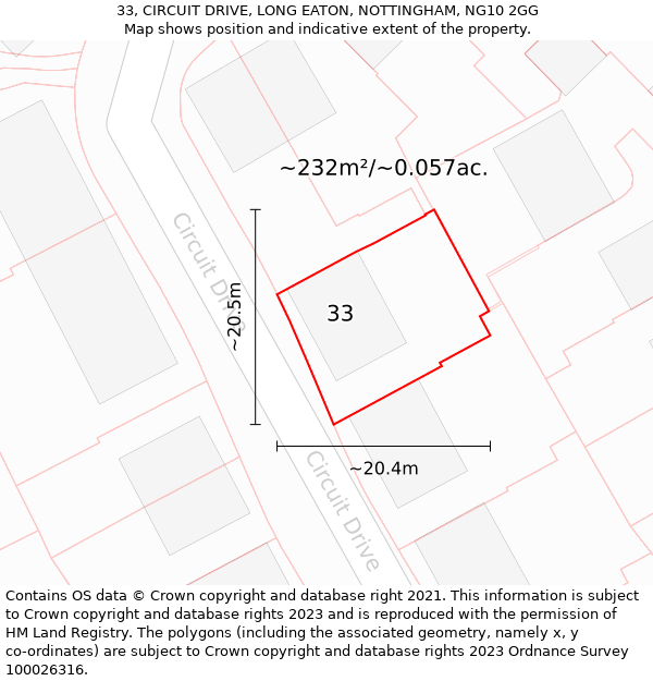 33, CIRCUIT DRIVE, LONG EATON, NOTTINGHAM, NG10 2GG: Plot and title map