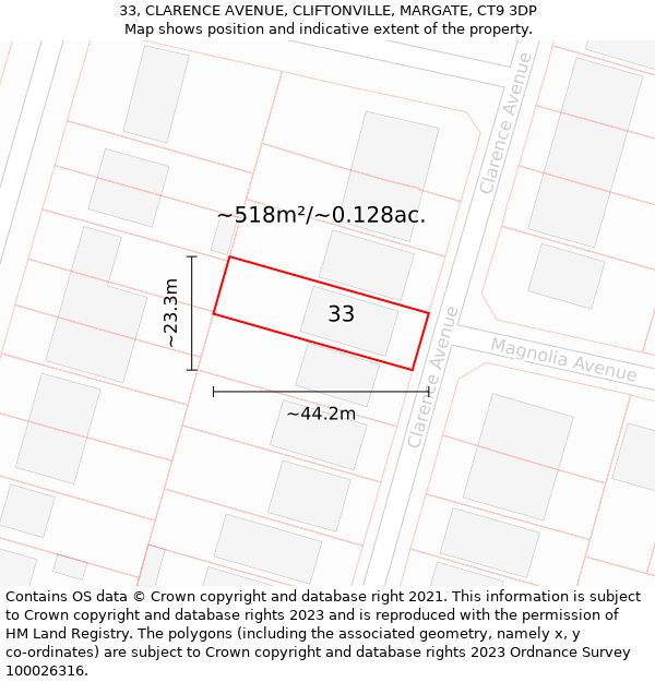 33, CLARENCE AVENUE, CLIFTONVILLE, MARGATE, CT9 3DP: Plot and title map