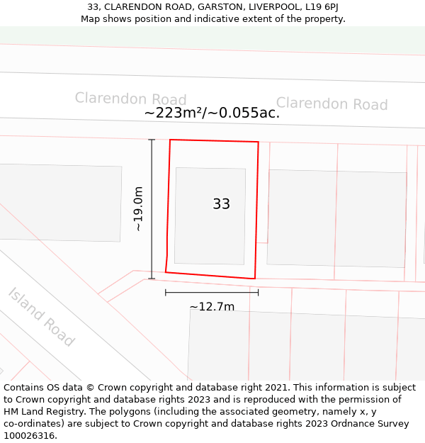 33, CLARENDON ROAD, GARSTON, LIVERPOOL, L19 6PJ: Plot and title map