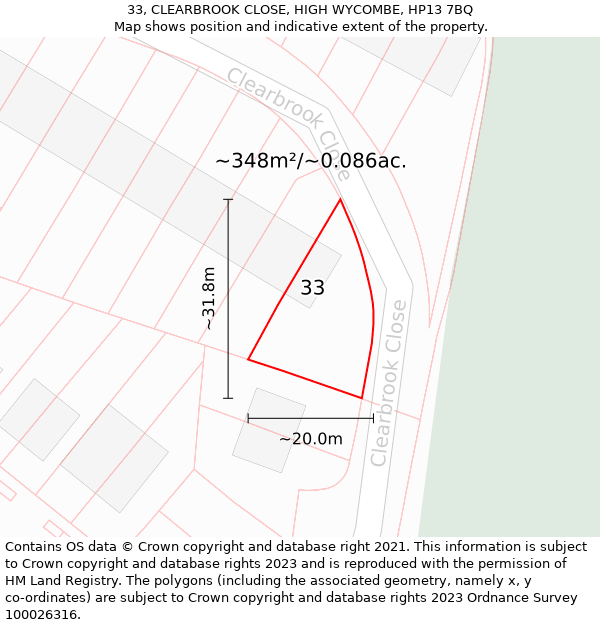 33, CLEARBROOK CLOSE, HIGH WYCOMBE, HP13 7BQ: Plot and title map